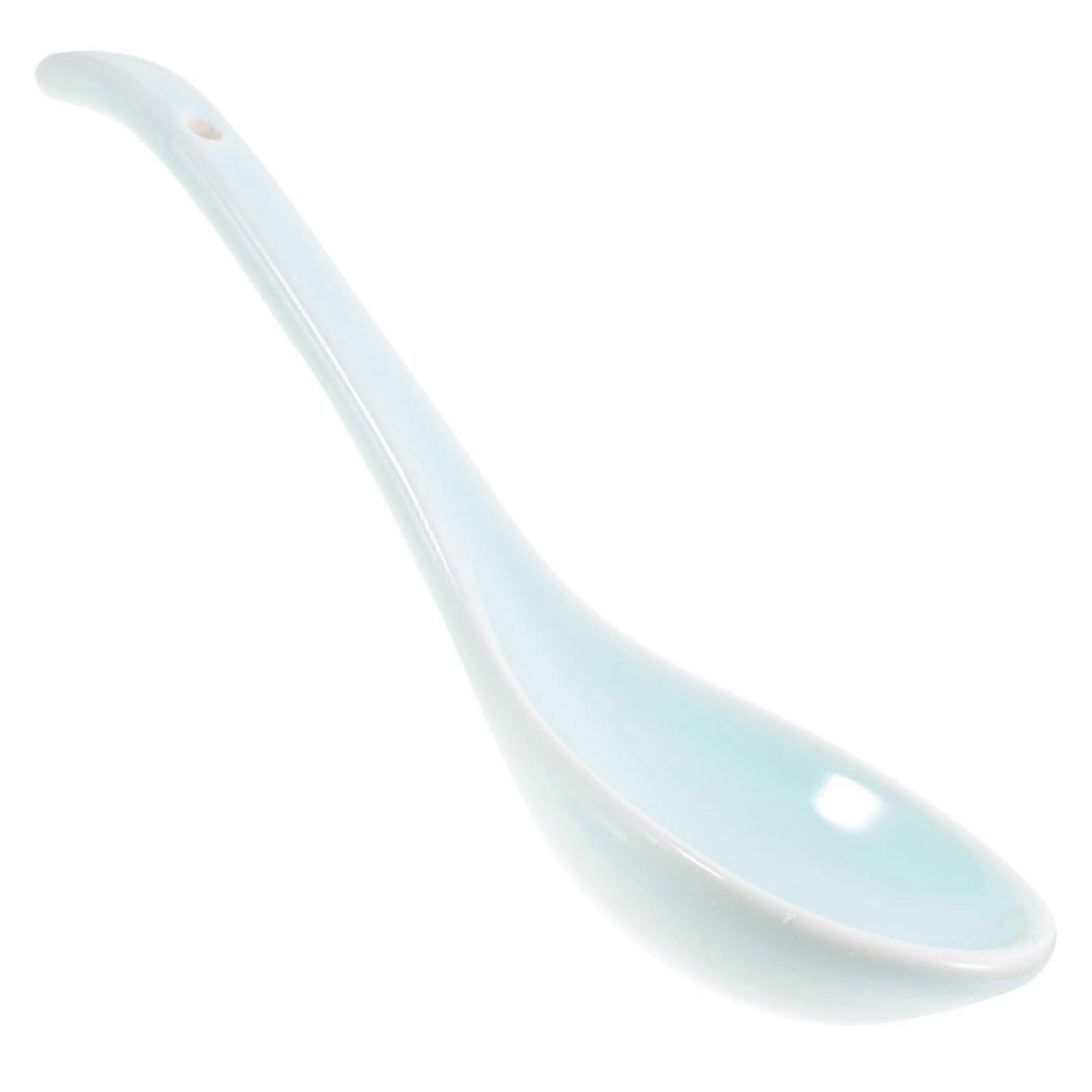 Large Ceramic Soup Spoon with Long Handle, HeatResistant Porcelain for Asian Ramen and Soup