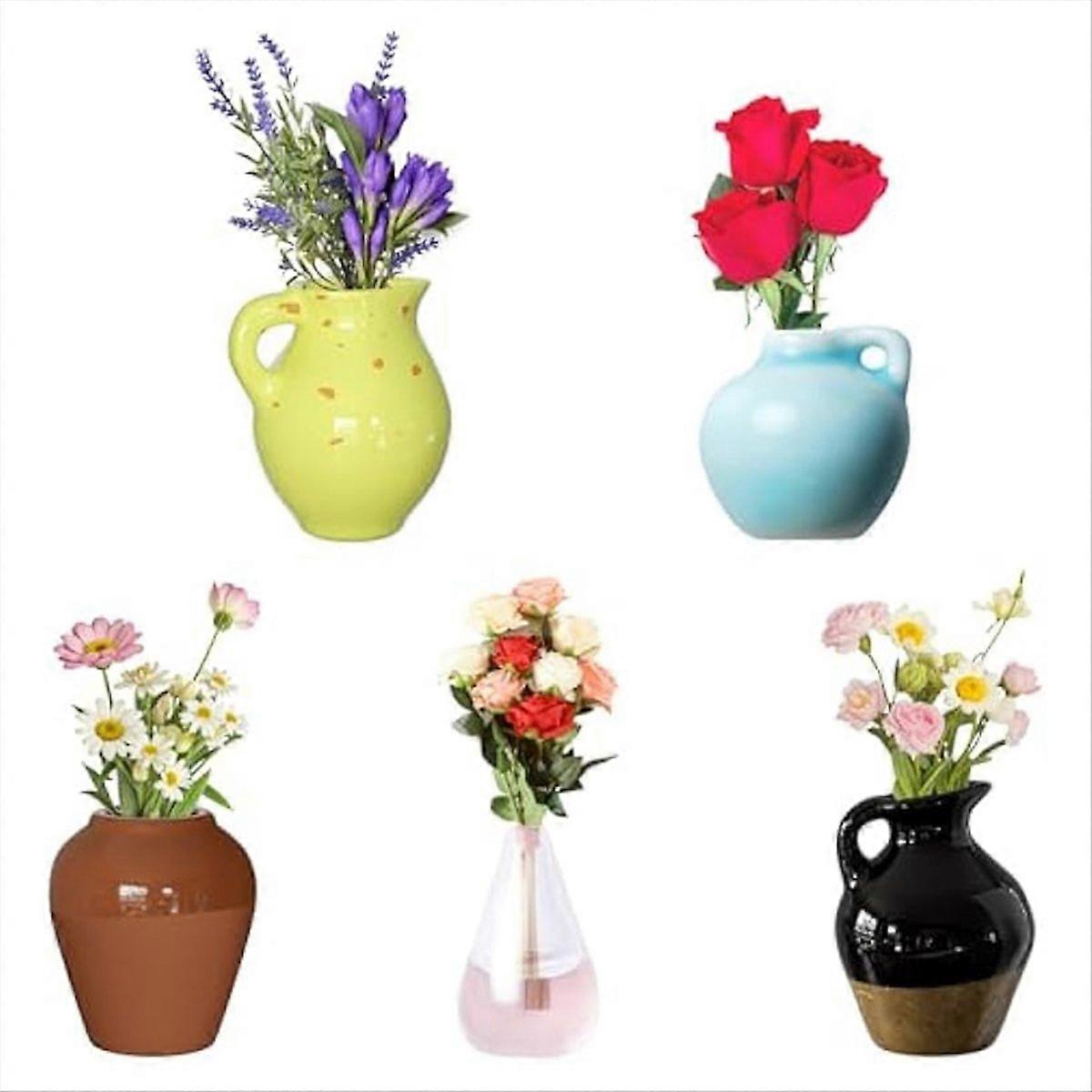 5pc Mini Vase Fridge Magnets,Small Plant Magnets