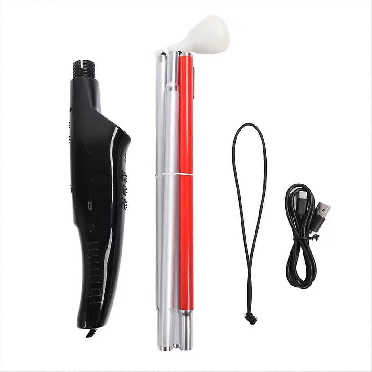 Folding Guide Cane with Red Reflective Electronic Voice Obstacle Avoidance Blind Cane for Blind People English Version