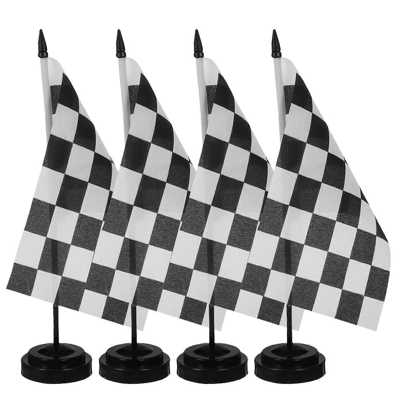 Racing Checkered Flag Set for Decoration 4Pcs Small Office Table Flags