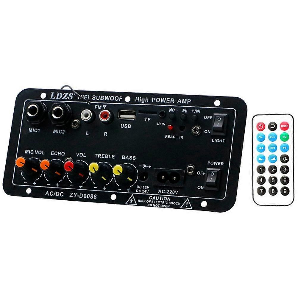 LDZS Car Bluetooth Amplifier for Car Amplifier Board Dual Microphone Karaoke with Modulated Reverb (Adapter Included) US PLUG