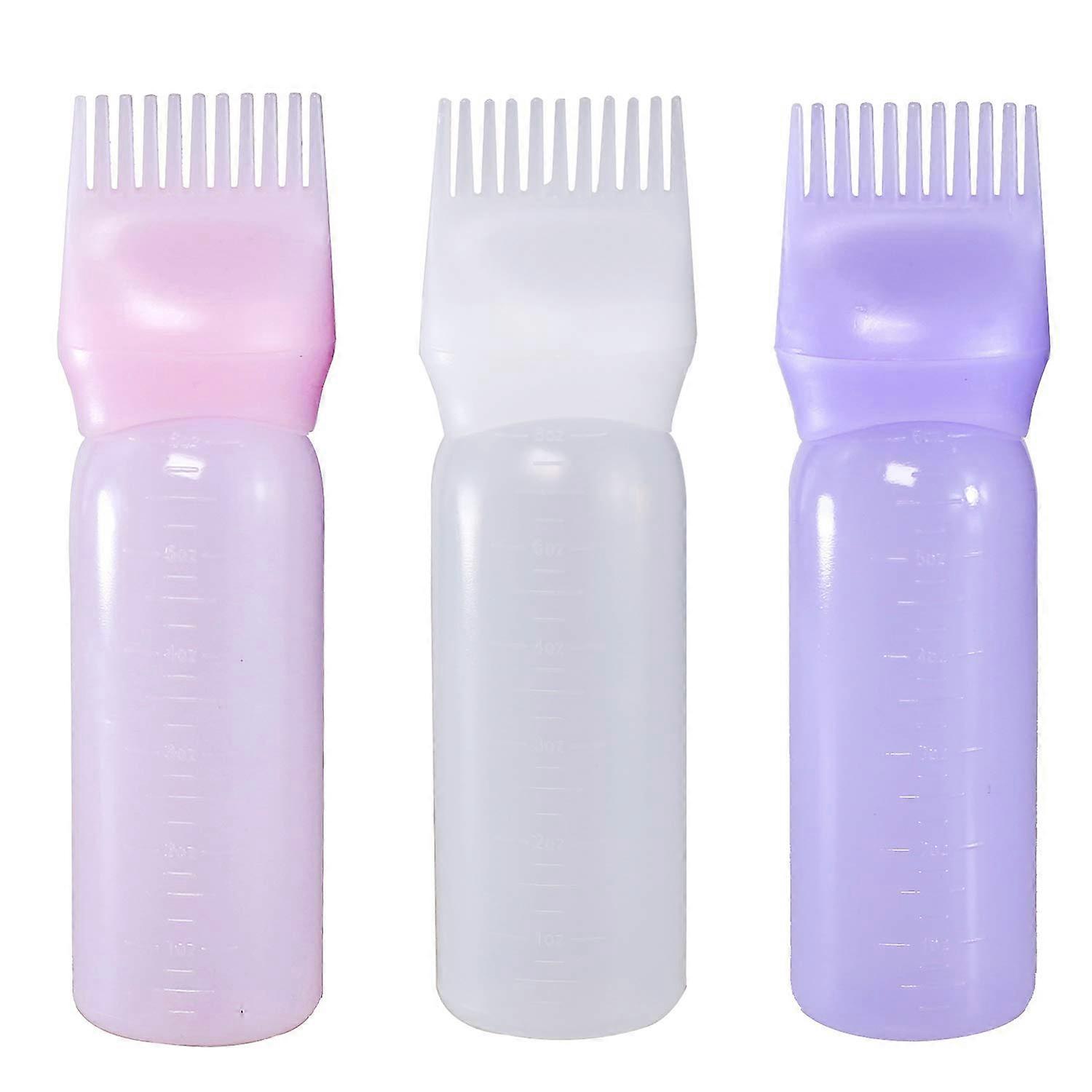 3pcs 6oz Hair Dye Root Comb Applicator Bottles with Clear Markings for Precise Root Application