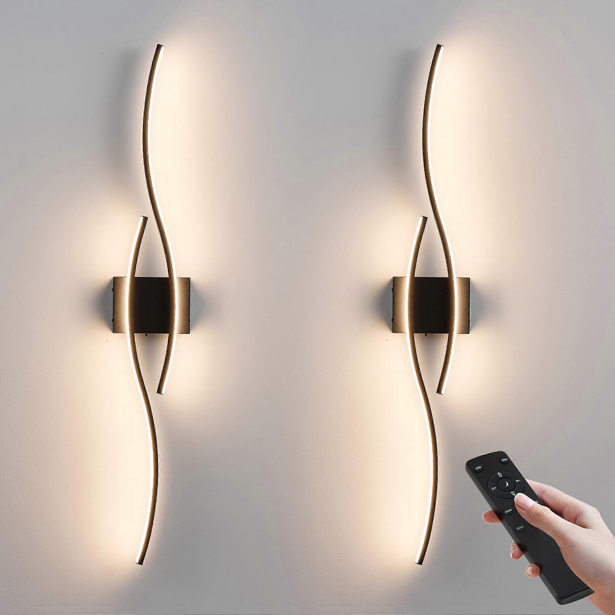 Wireless Rechargeable Wall Sconces Set of 2 with Remote, Dimmable LED, Modern Black for Bedroom