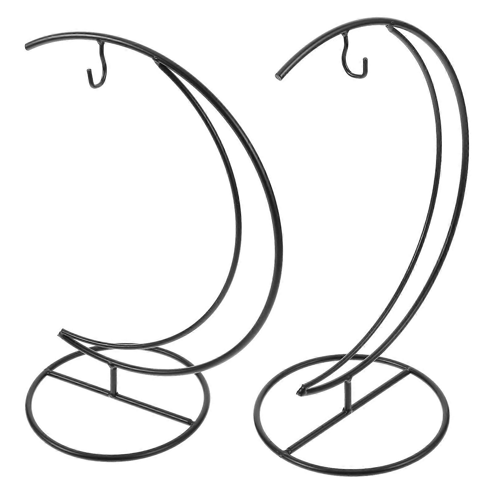 Iron Moon-Shaped Ornament Display Stand for Hanging 2Pcs Decorative Hooks