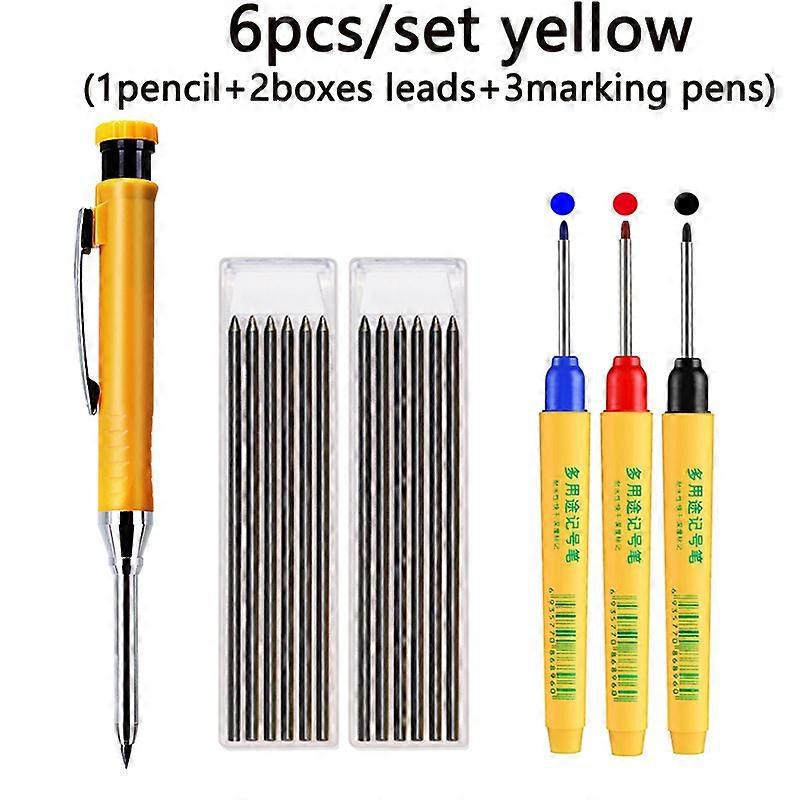 Solid Carpenter Pencils Set, Black/Blue/Red Deep Hole Marking Pen, Woodworking Mechanical Pencil Marker Carpenter Architect Tool