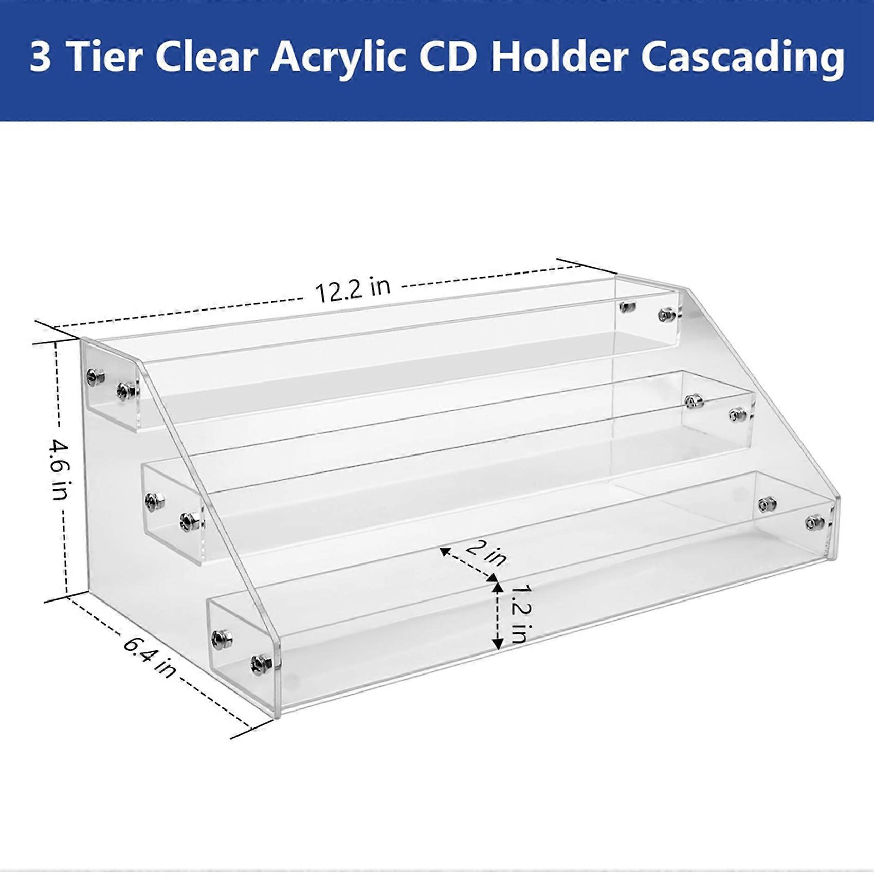 3X 3 Tier Clear Acrylic CD Holder Cascading CD Storage Rack