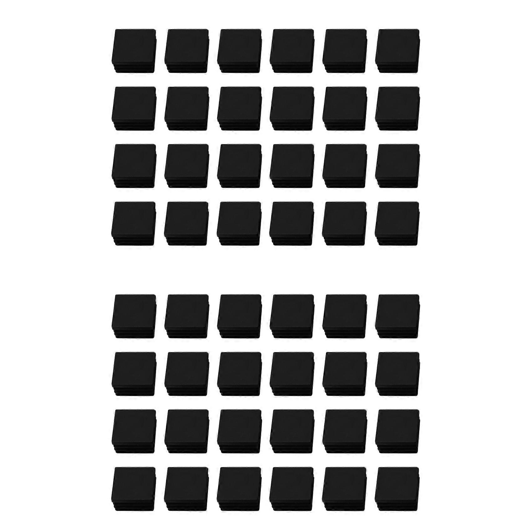 48 Pcs 30mm x 30mm Plastic Ribbed Square End Caps Tube Insert Black