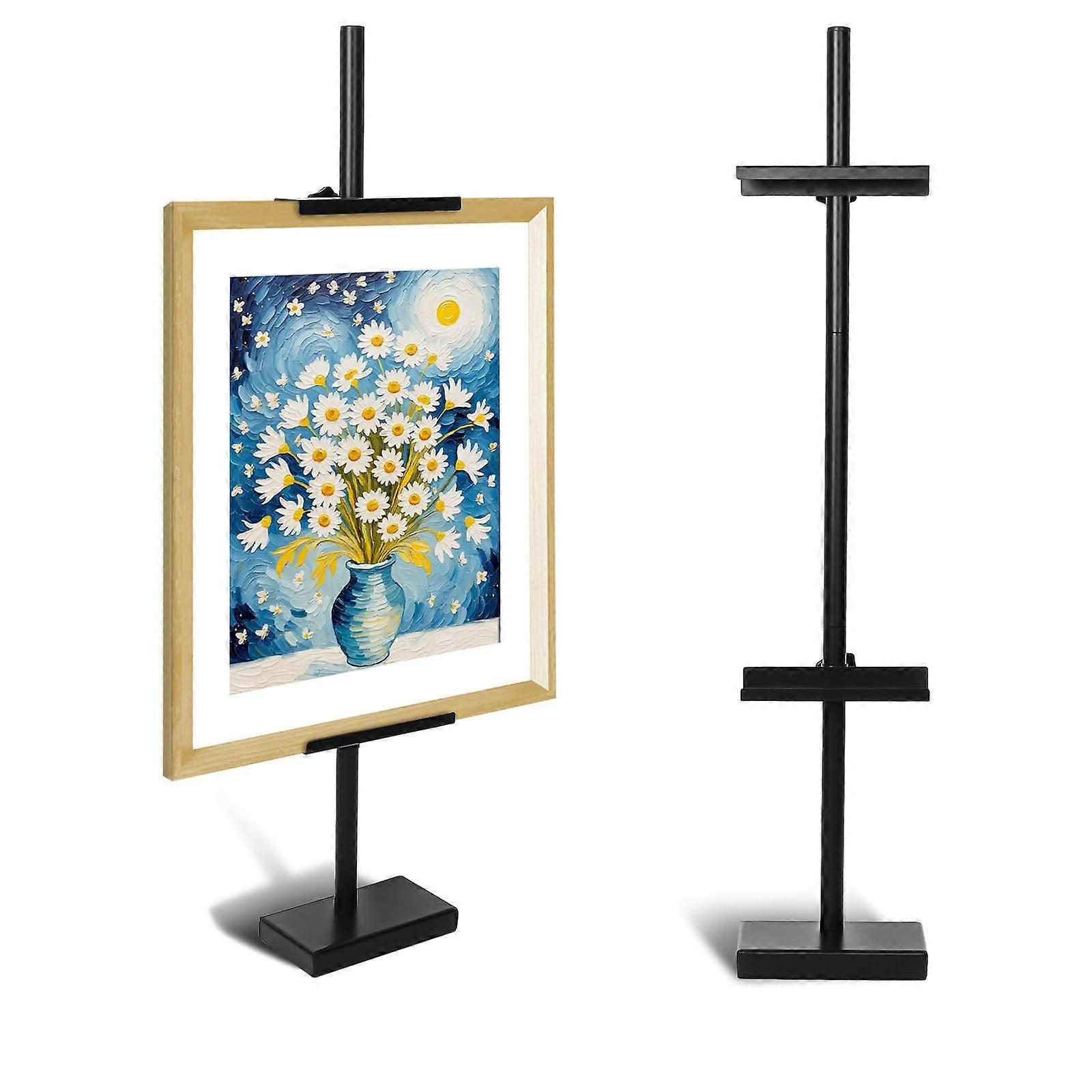 Adjustable Metal Display Stand with Height Lock for Artwork, Photos, Signs  Black Tabletop Easel