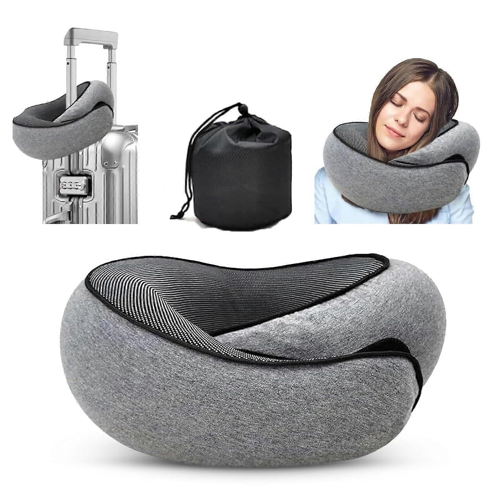 Travel Neck Pillow with Chin Wrap Support, Memory Foam for Airplane, Car and Office Use