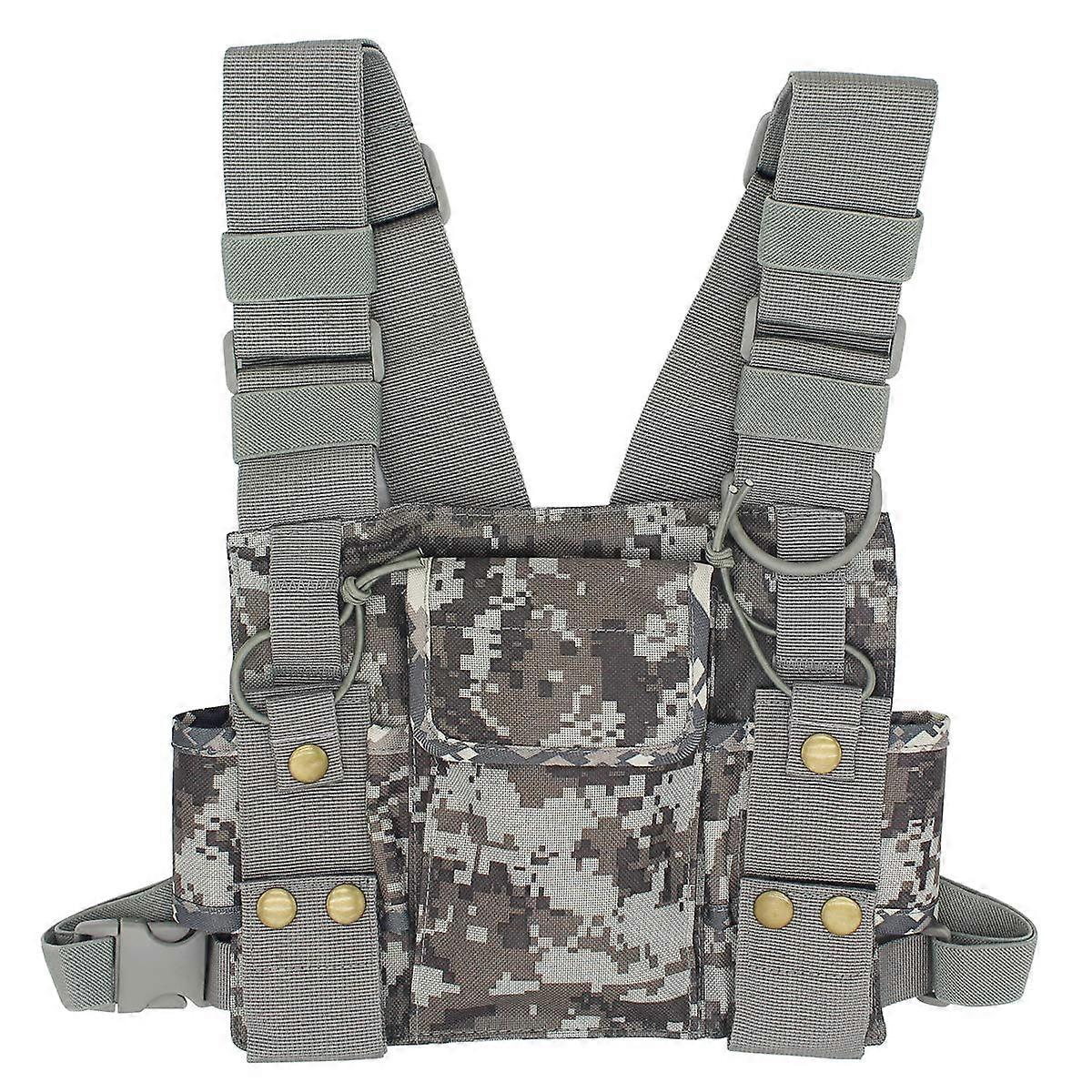 Two Way Radio Chest Harness Vest with Adjustable Straps, MultiPocket Storage, Fluorescent Green Camouflage