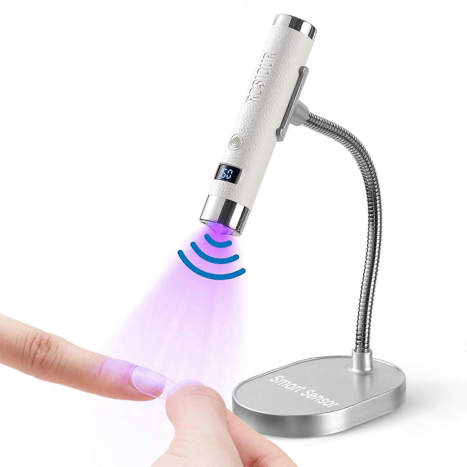 Mini Rechargeable UV Nail Lamp with Smart Auto Sensor, Fast Gel Curing Light, Magnetic Stand, White