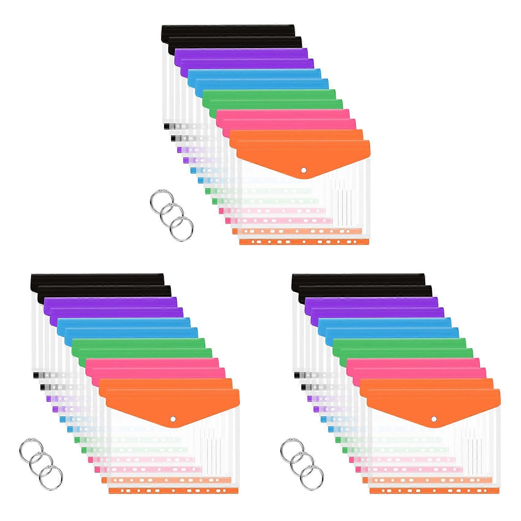 36 Pcs A4 Binder Pocket Expandable Envelopes Clear Plastic Envelopes for Ring Binder Folder, Snap Button