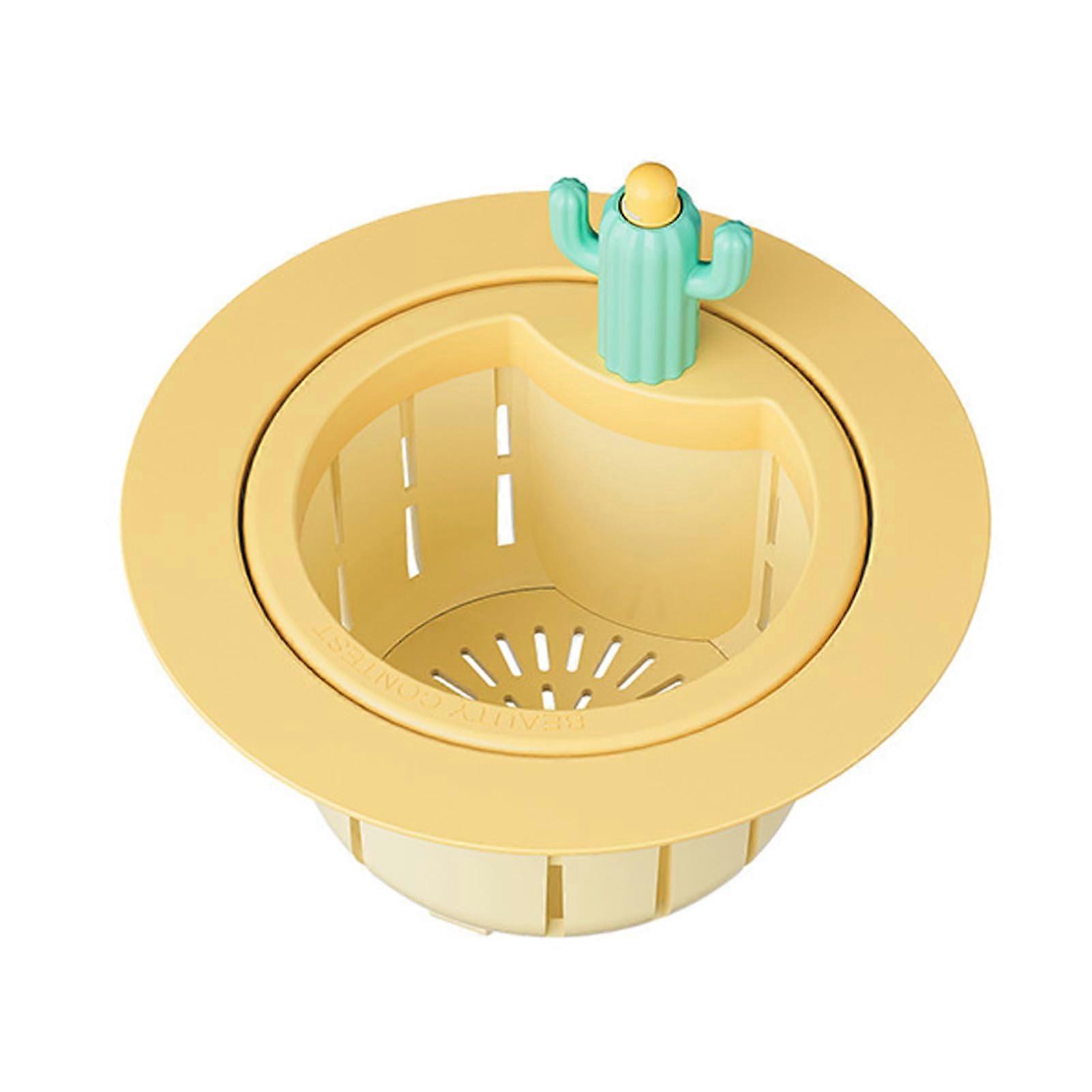 Kitchen Sink Strainer with Fine Mesh, OnePress Drain Basket, Easy Clean Cactus Filter Yellow+2