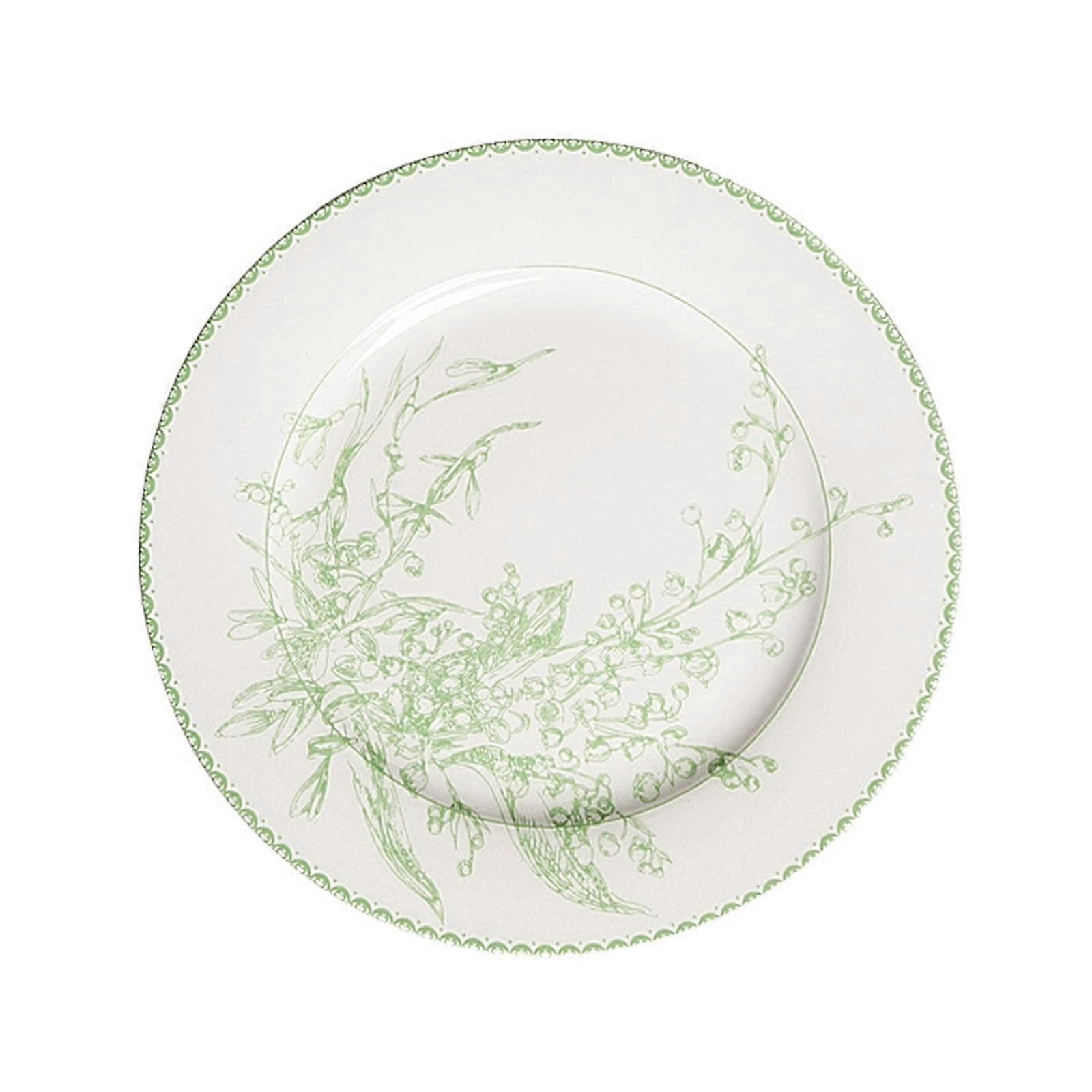 Ceramic Dinner Plates 20cm Round Lightweight Floral Pattern Durable Serving Dishes Green