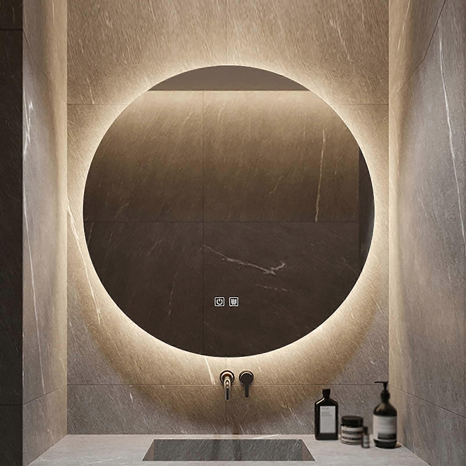 LED Bathroom Mirror 50cm Round Frameless AntiFog Touch Control Wall Mounted Warm Light Vanity Mirror