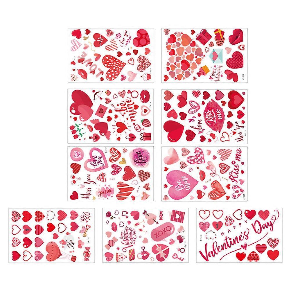 Valentine's Day Glass Decals Static Sticker for Decor 9 Sheets