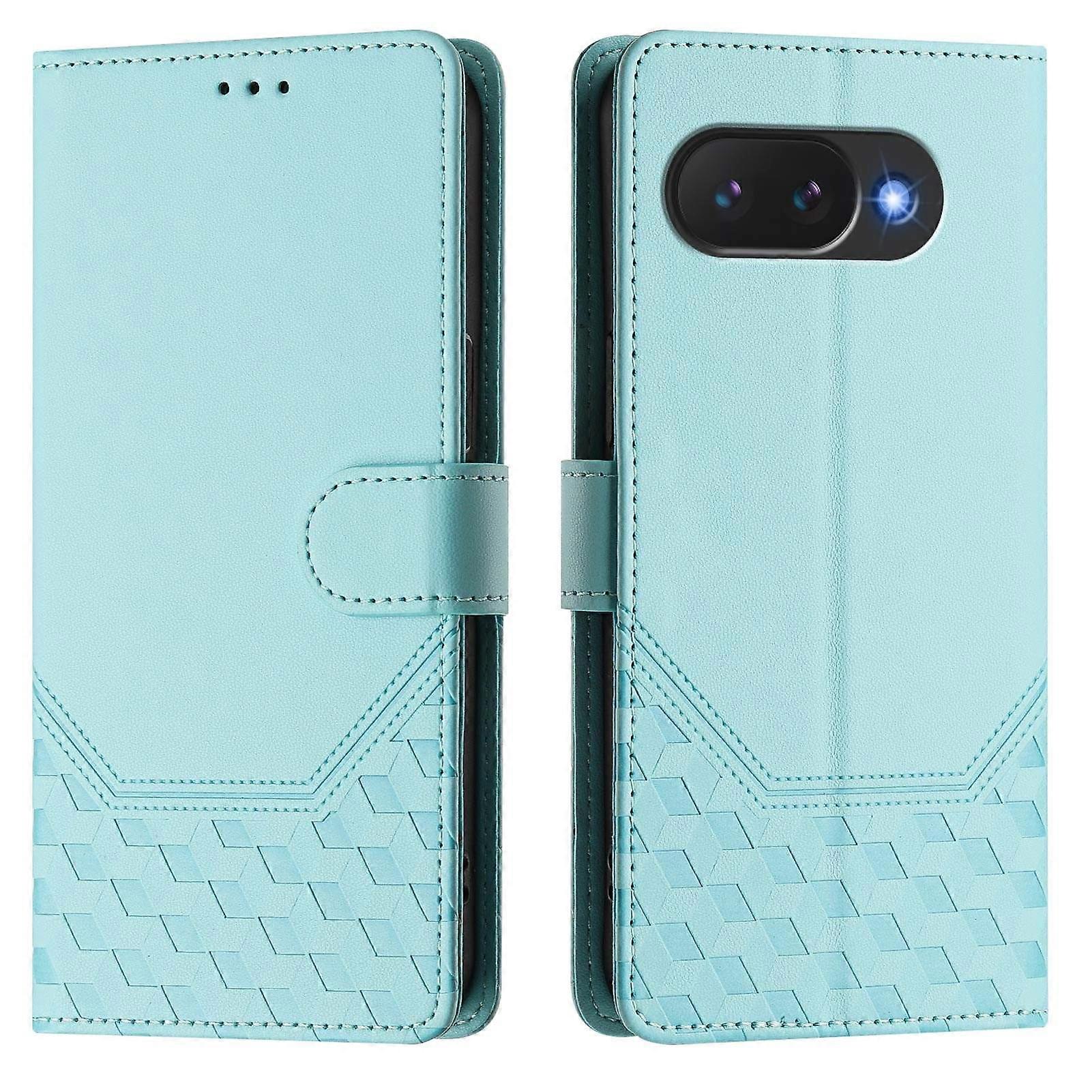 For Google Pixel 10a Case Imprinted Honeycomb RFID Blocking Leather Phone Cover with Strap