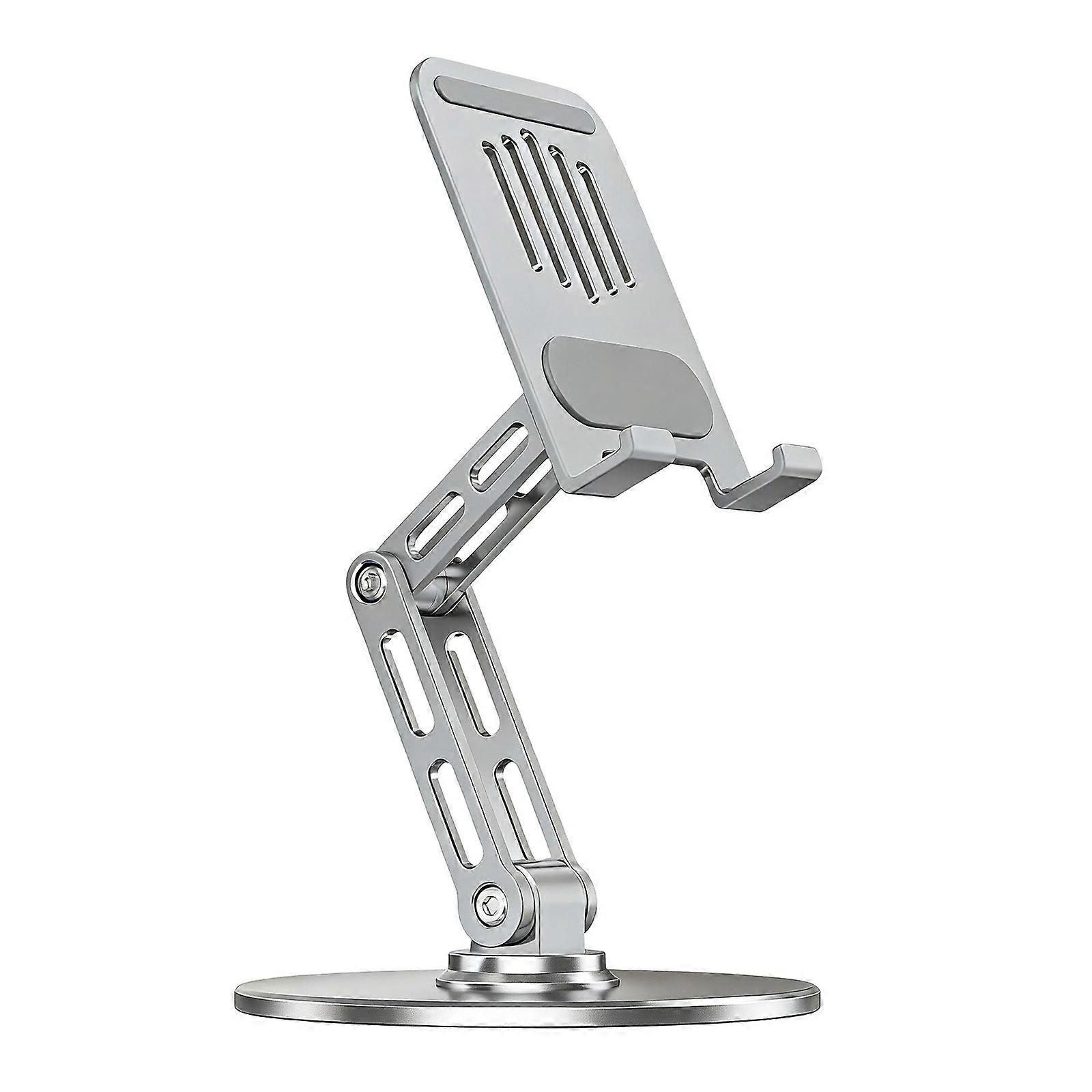 Portable Adjustable Desktop Stand with Triple Axises Height and Angle Control Full Rotation for Mobile Devices  Silver