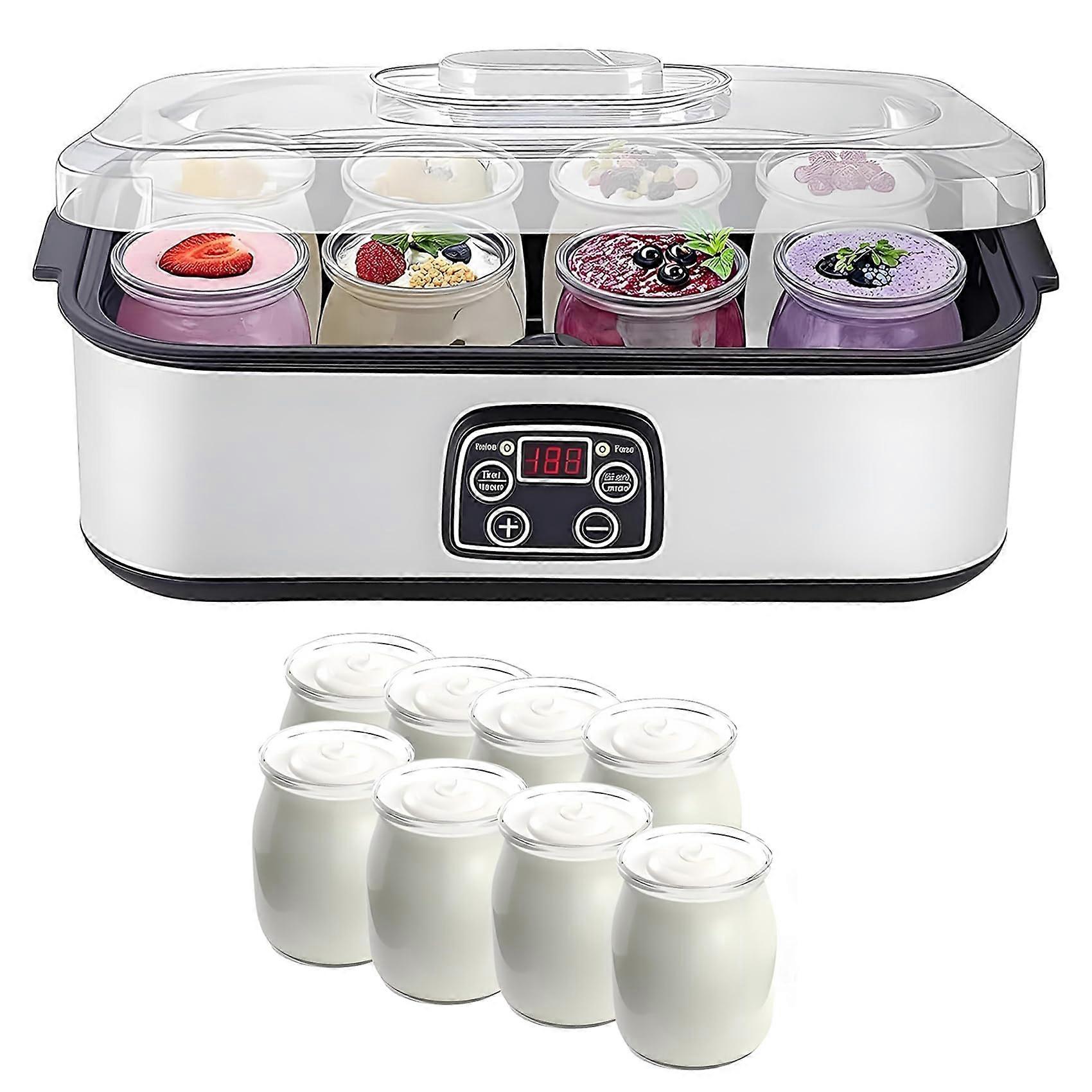 Automatic Yogurt Maker with Precise Temperature Control, 8 Glass Jars, Adjustable Time, 1400ML