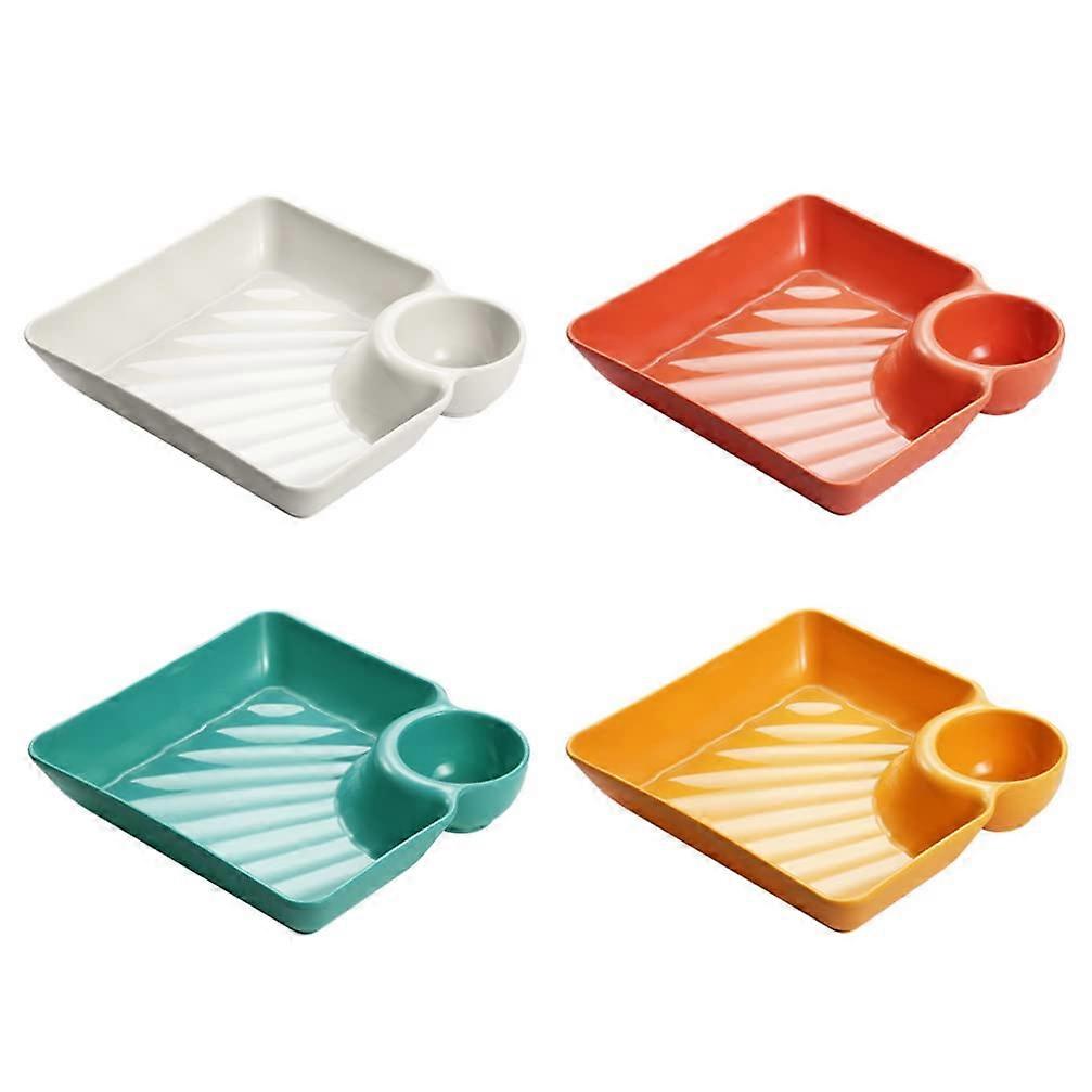 8Pcs Plastic Dumpling Plate with BuiltIn Sauce Compartment, Microwave Safe Square Serving Plates