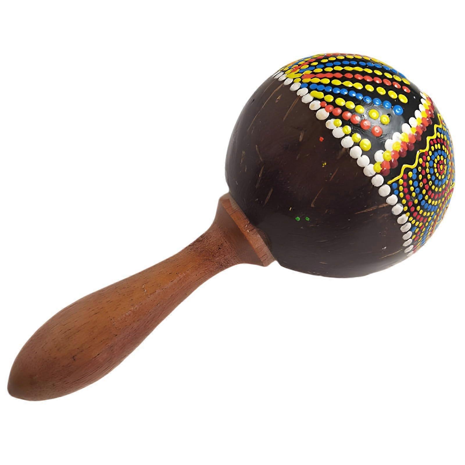 Handmade Coconut Shell Maraca with Durable Wooden Handle for Clear Rhythmic Sound in Performances