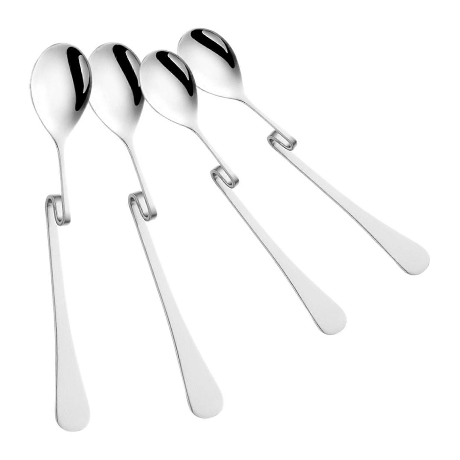Curved Spoon Long Coffee Spoons For Home Use Silver 4Pcs
