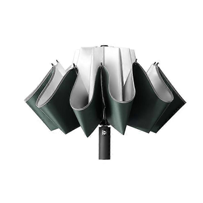 Travel Umbrella Automatic Open Close Rainproof Silver Canopy Compact Folding Hunter Green