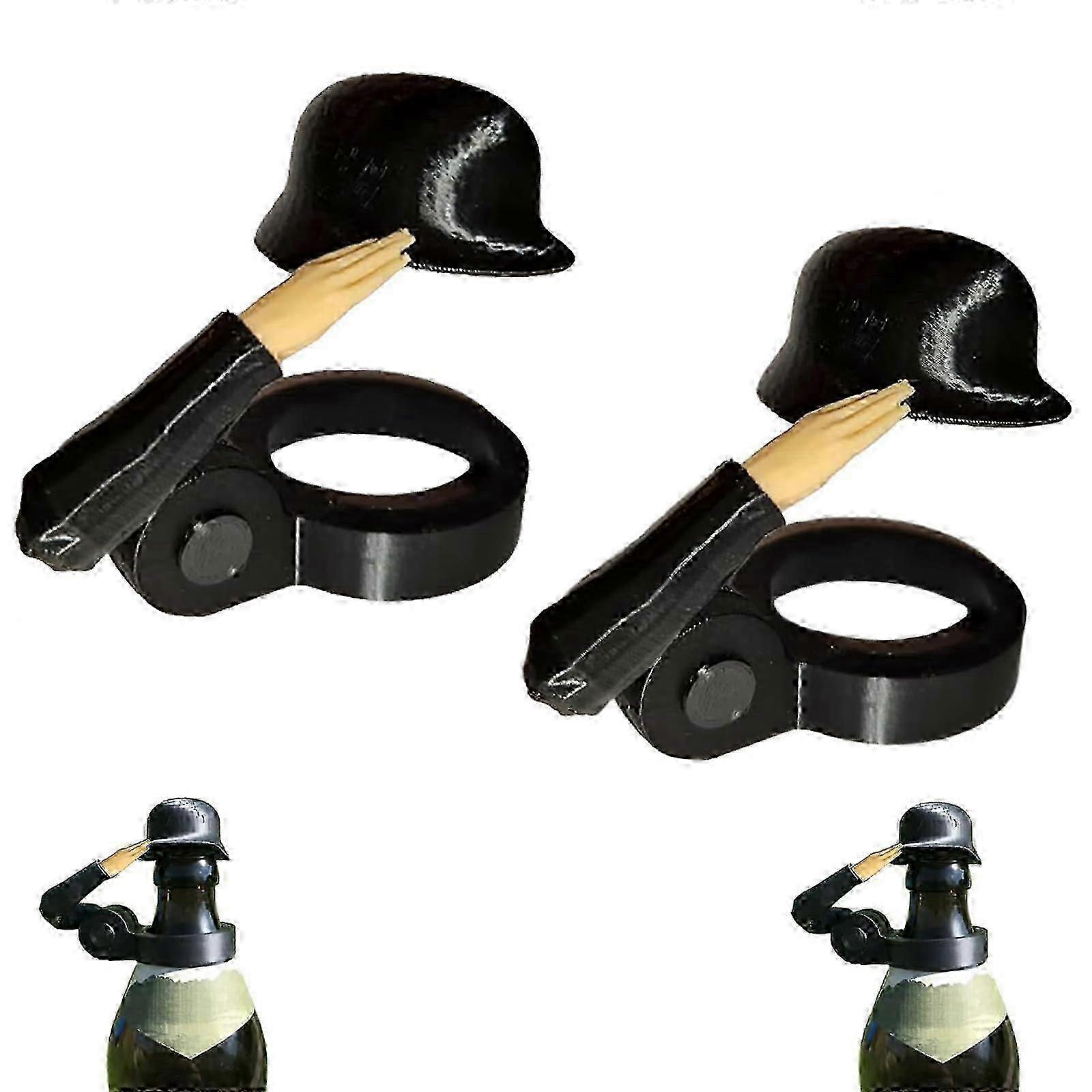 Bouchons de bouteille « Salut soldat », casque de soldat humoristique, réutilisables (lot de 2) Noir-ncr