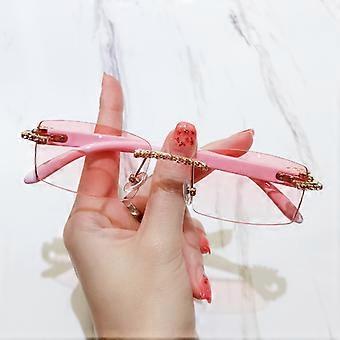 Square Western Style Streetwear Diamond Cut Cut Edge Rhinestone UV400 Rimless Sunglasses-Dugt