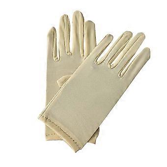 Women's Beige Stretch Silk Dance Gloves, Tea Party & Ceremonial, One Size, Compatible with All Wrist Sizes