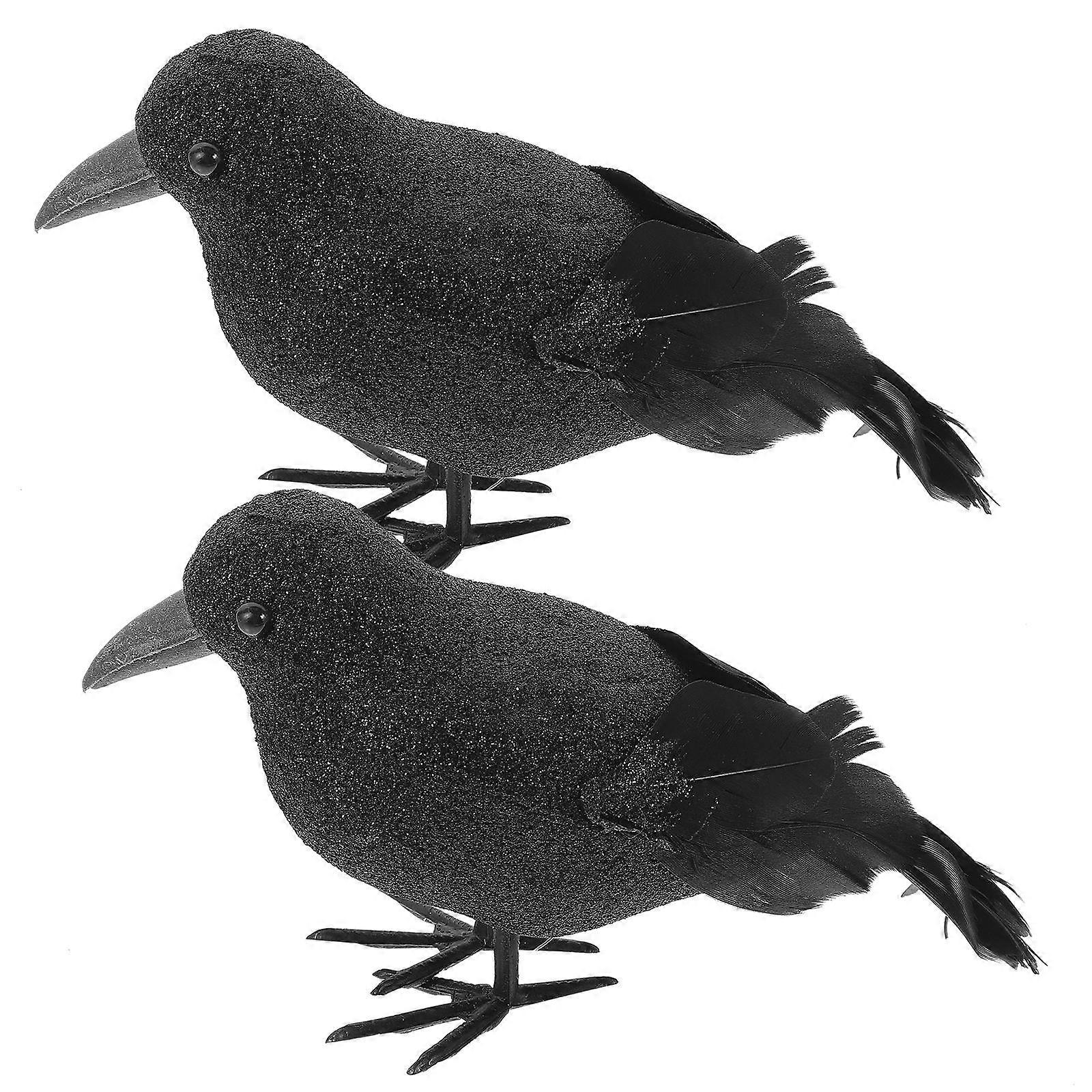 2pcs Halloween Crow Model Small Foams Crow Modeling Decor Simulation Crow Decor