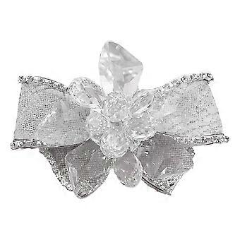 2pcs Rhinestone Shoes Decor Crystal Glass Flower Mesh Bowknot Shoes Ornament Crystal Shoe Clip for Lady's Shoes Wedding Shoes (L White + Glass)