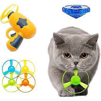 Flygende katteleke for innendørs kattunger, interaktiv kattehentingsleke med 1 lysende snurretopp og 5 propeller, flygende leke for jakttrening