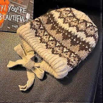 Gorro de punto para mujer, mezcla de lana, gorro retro de lana para mantener el calor, gorro grande a prueba de frío para cabeza de hombre.