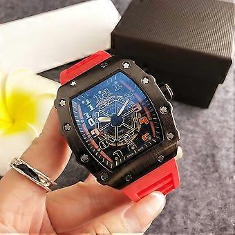 Men's casual, barrel-shaped watch. Fashion accessory. Quartz watch. High-end, business-style, large-digital, hollow-out watch.
