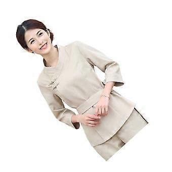 1 Set Schönheitstechniker-Overalls SPA-Salon-Anzug Haarfärbekleidung Nützlicher Schönheitstechniker-Anzug (Beige, L)