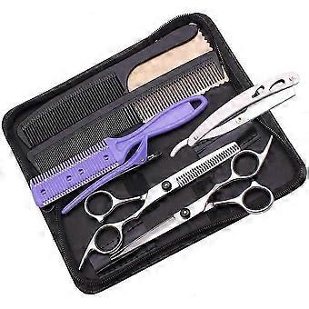 6 tommer professionel hårklippesaks i rustfrit stål med tyndere barberkniv, sølv