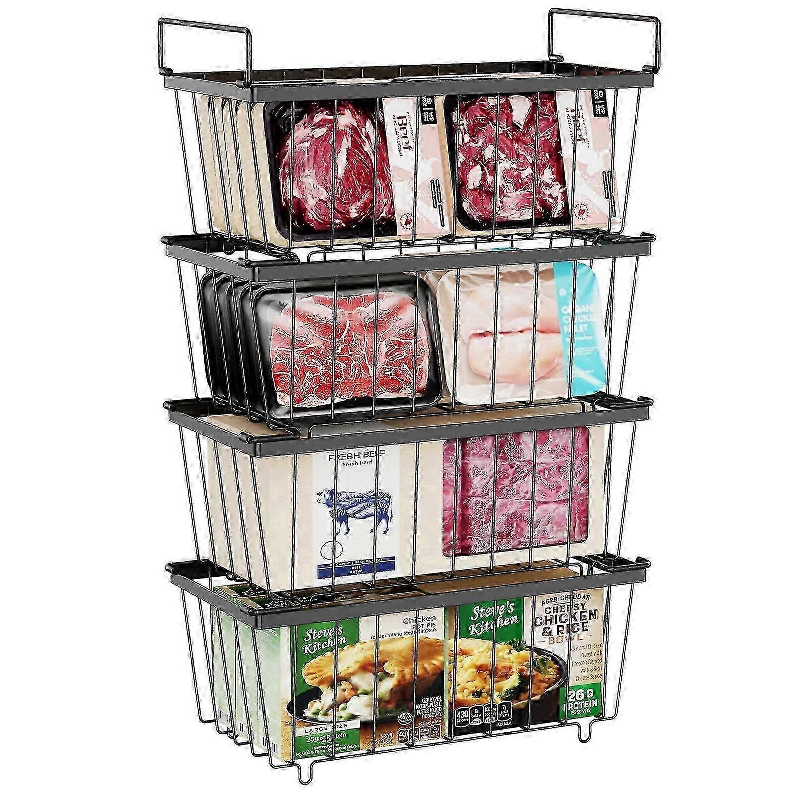Freezer Organizer Bins - 4 Pack Stackable Freezer Baskets For Chest Freezer