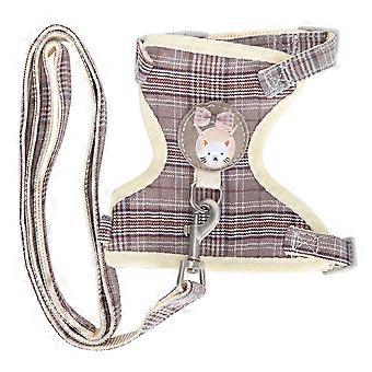 Respirável Cat Vest Harness com Leash Pet Ajustável EscapeProof Vest Strap for Walking (Coffee Color Check Pattern 1.5cm/0.6in Width Leash (Fit for 3.
