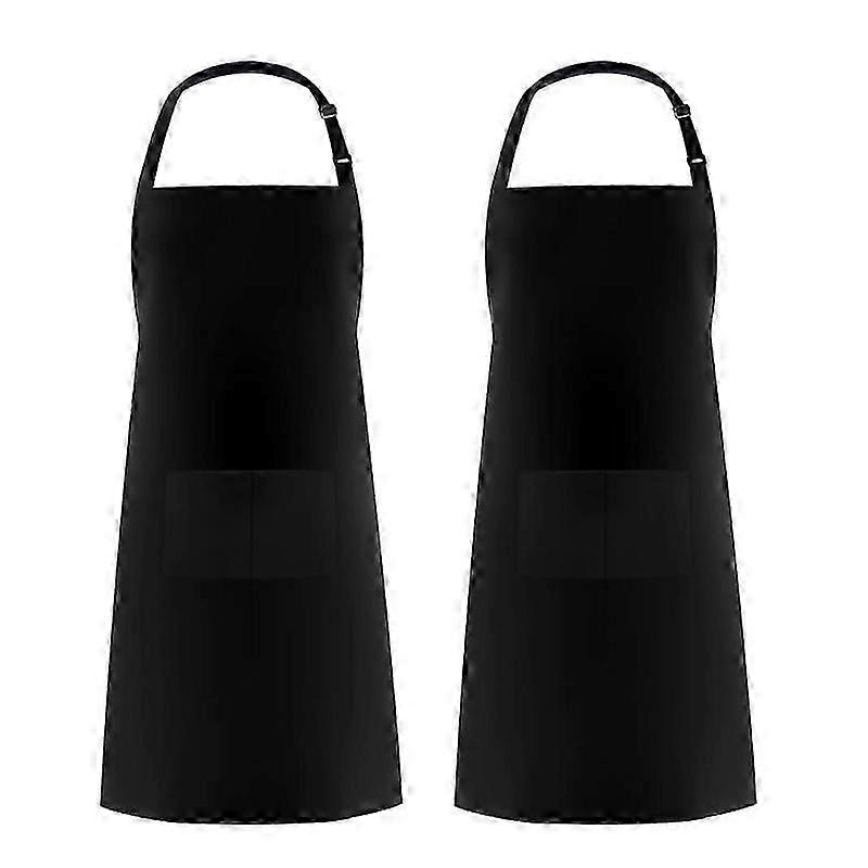 Adjustable Bib Apron with 2 Pockets - Adjustable Neck Strap with Extra Long Ties (Black)