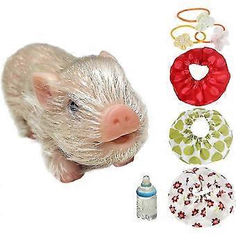 Realistic Miniature Pig Doll Gentle Plush Plaything Newborn Infant Toddler Stuffed Animal with Accessories Random Shade
