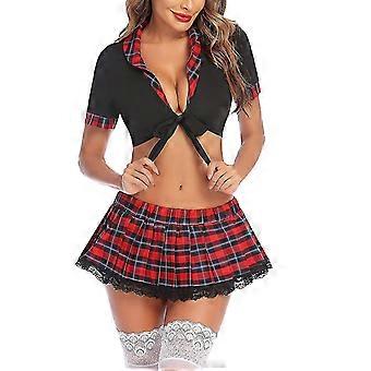 Schoolgirl Lingerie For Women Roleplay Lingerie Set With Chequered Mini Skirt Pleated Skirt