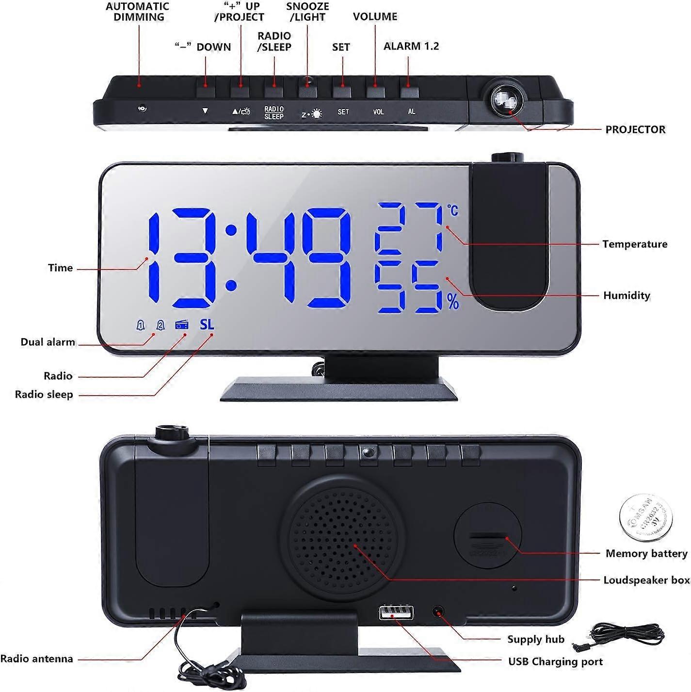 Large Screen Display Temperature And Humidity Electronic Clock LED  Digital Alarm Clock Table Clock