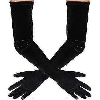 Elbow-length Black Velvet Evening Gloves for Women, Classic 1920s Opera Style Satin Party & Bridal GlovesYFy
