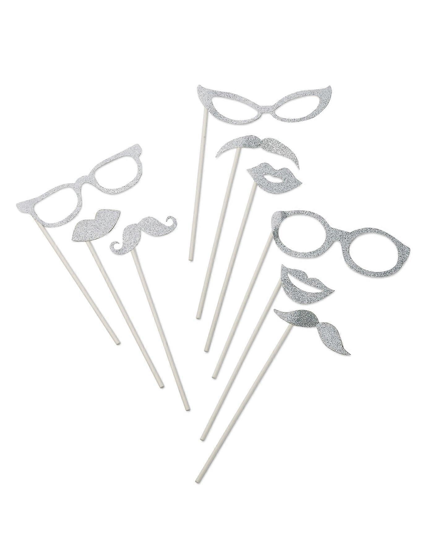 9-piece silver glitter photobooth kit