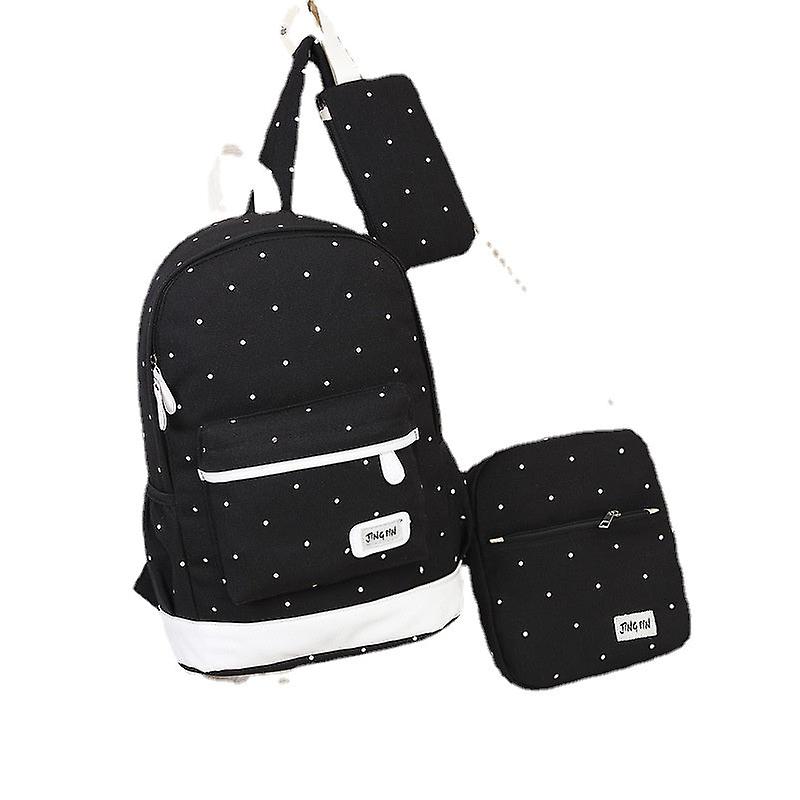 School Student Backpack College Bookbag Travel Bag Canvas College Style Polka Dot Three-piece Set