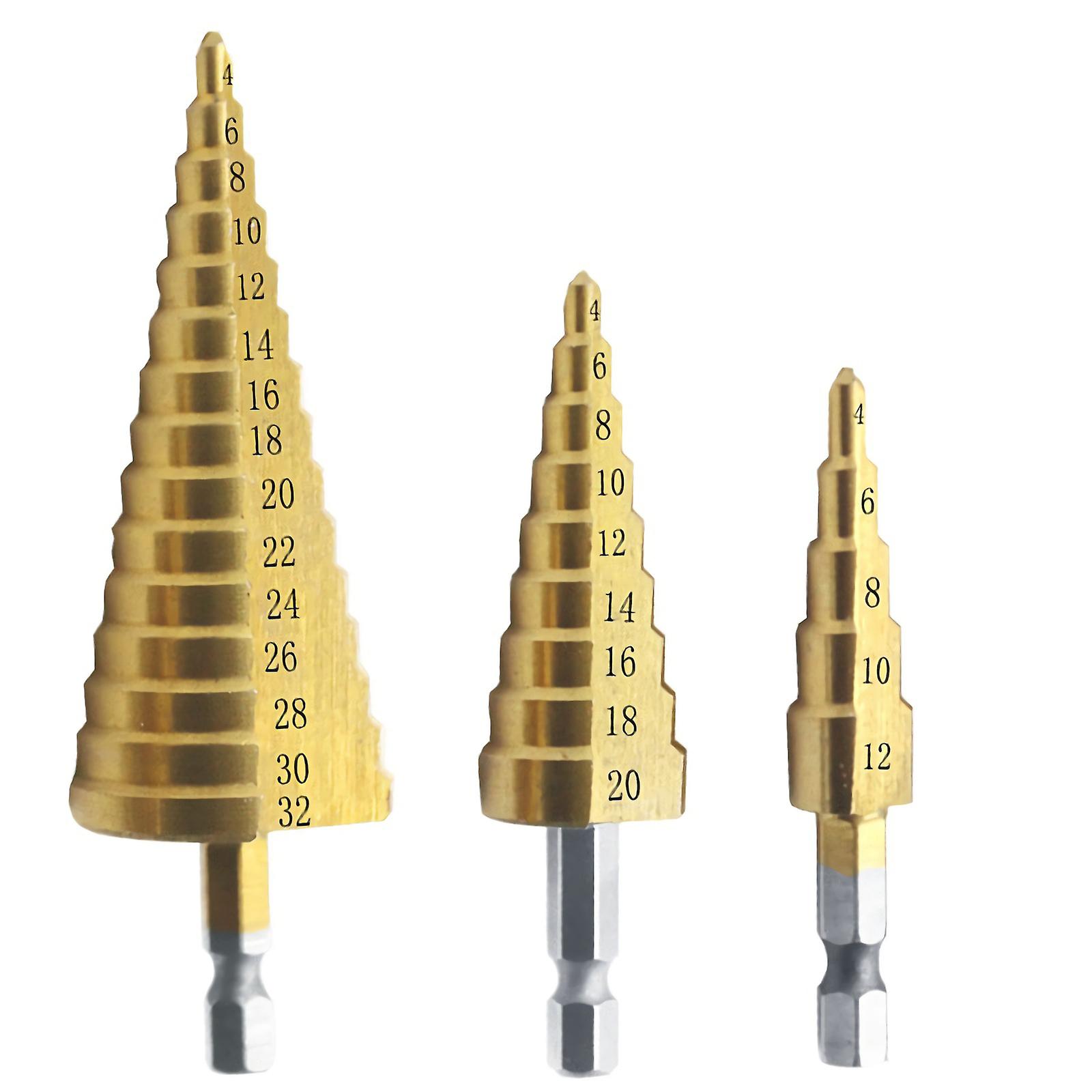 3pcs Hss Step Drill Bit Set Straight Groove Step Drill Bit