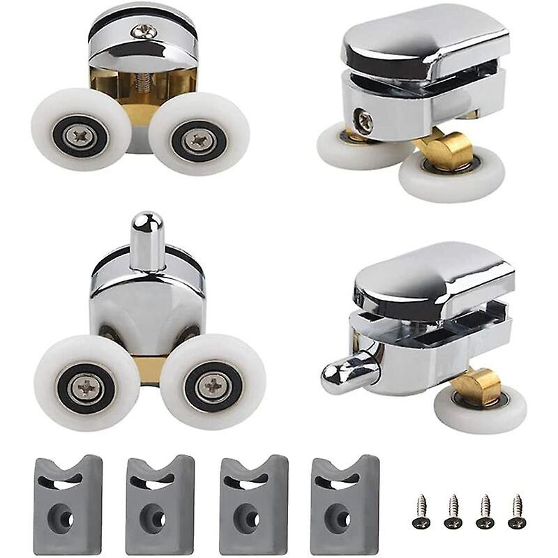 Replacement Double Rollers Set of 4 Double Rollers Replacement Fixing Wheels Sliding Door Roller Roller Door Roller Caster Wheel Casters for Shower Do