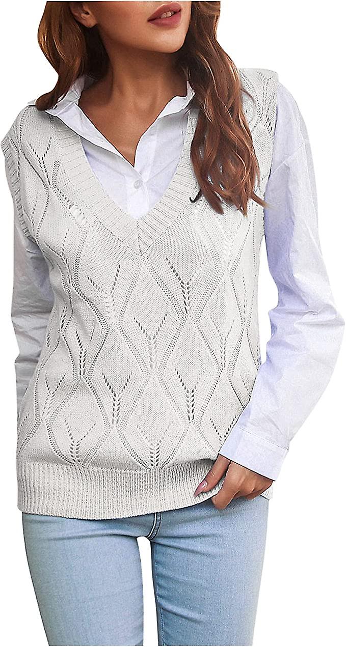Damen Strickweste Pullover Winter V-Ausschnitt Strickweste