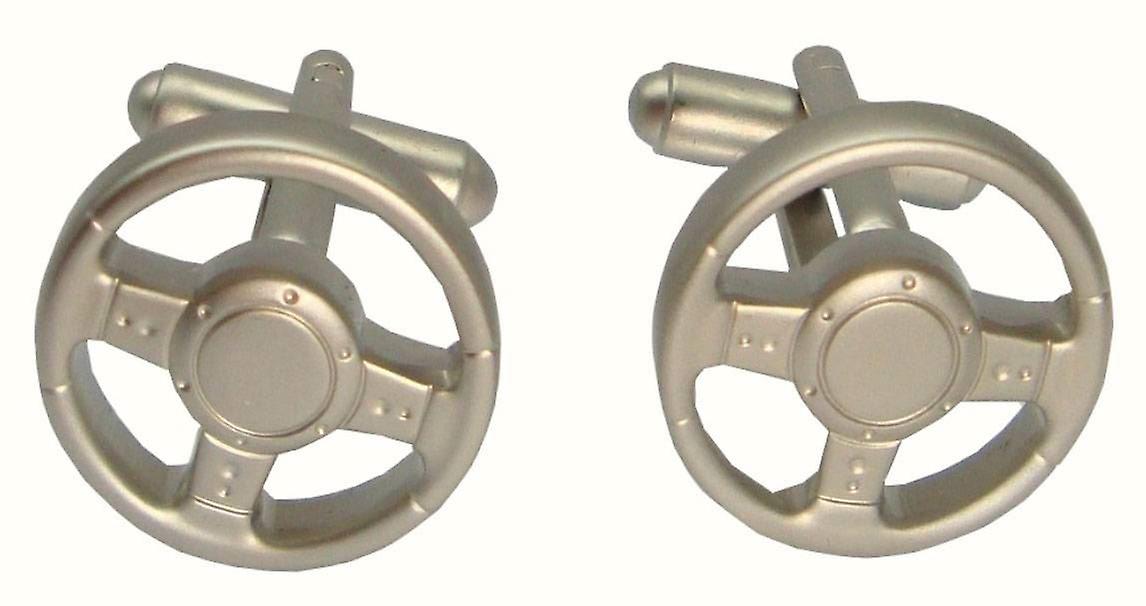 Bassin and Brown Steering Wheel Cufflinks - Silver
